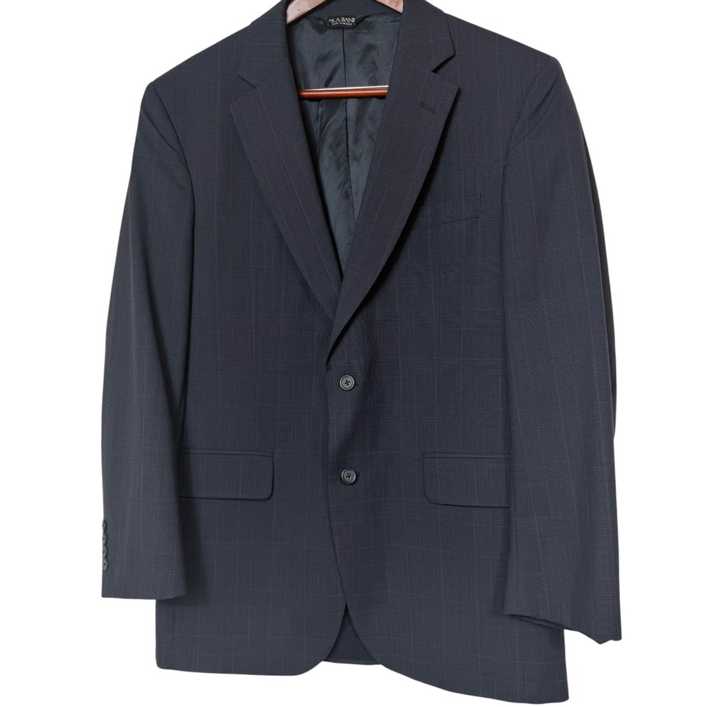 Jos. A. Bank Stays Cool Mens 39R Navy Blue Plaid 100% Wool 2-Button Blazer Coat